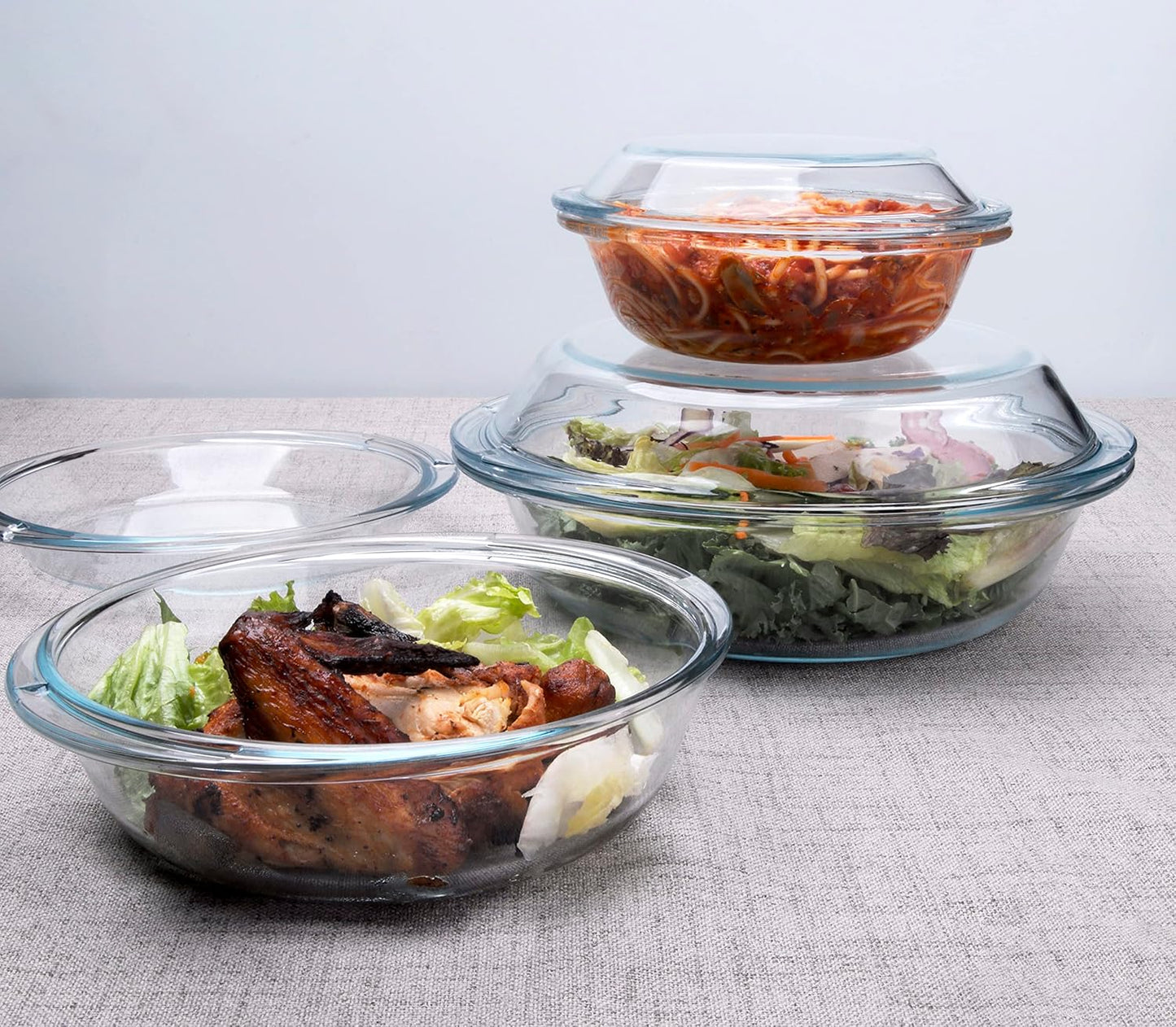 Regine Switzerland Round Glass Casserole Dishes Set - Nesting Baking Dish with Lids | Oven, Freezer & Dishwasher Safe - 0.5QT, 1QT, 1.8QT