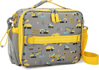 Bentgo Kids Lunch Bag - Durable Double-Insulated Lunch Bag for Kids 3+ | Easy-Clean Water-Resistant Fabric, Construction Trucks Design