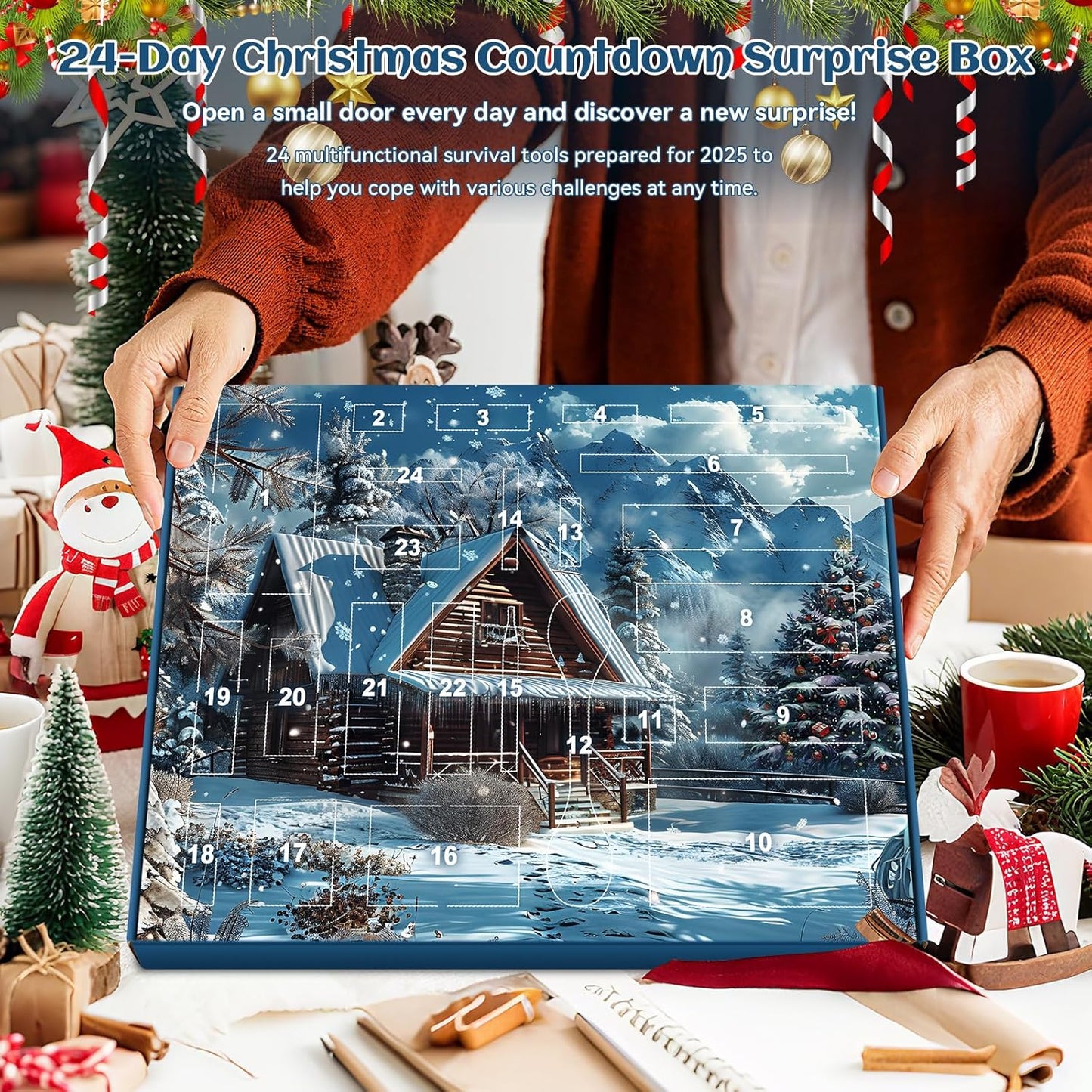 Survival Advent Calendar 2025 - 24-Day Countdown Gift Box for Adults & Outdoor Enthusiasts