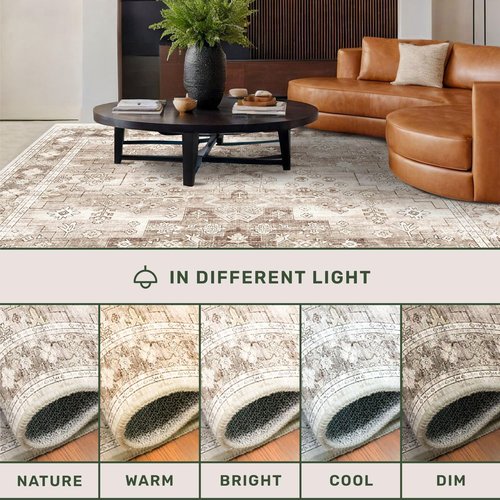 Hazo Haus Non Slip Hallway Runner Rug - 2 x 10 Runner Rug, Washable & Waterproof Kitchen Floor Mat - Extra Long Neutral Farmhouse Boho Design Décor (2x10 Beige/Latte)