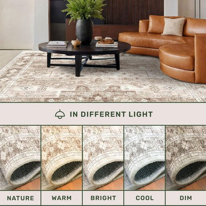 Hazo Haus Non Slip Hallway Runner Rug - 2 x 10 Runner Rug, Washable & Waterproof Kitchen Floor Mat - Extra Long Neutral Farmhouse Boho Design Décor (2x10 Beige/Latte)