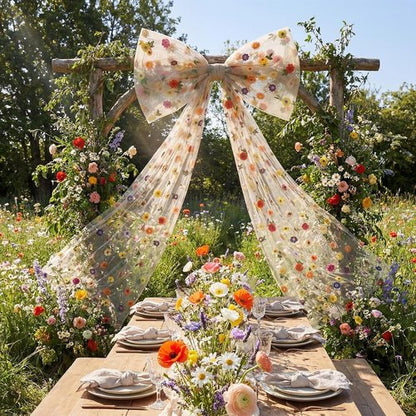 Canlierr Extra Large Floral Tulle Bow Decorations - 39 x 59 Inch Champagne Organza Bow for Spring Weddings & Room Decor