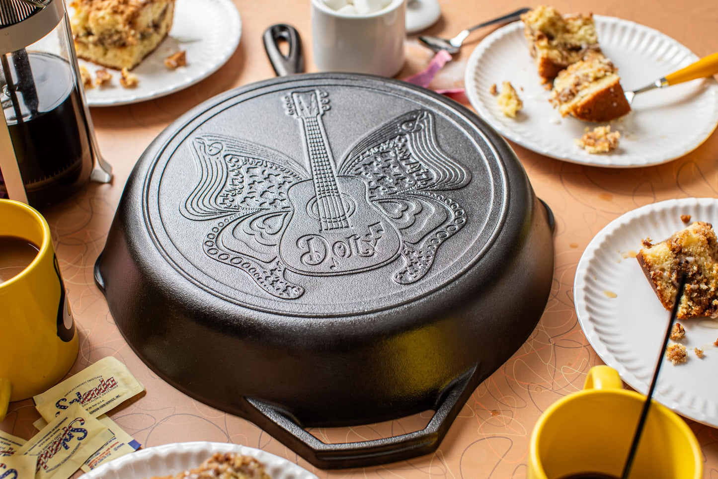 Lodge 12 Inch Dolly Parton Pre-Seasoned Cast Iron Stamped Skillet - Signature Teardrop Handle - Use in the Oven, on the Stove, on the Grill, or Over a Campfire, Black