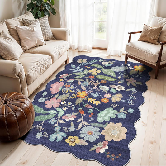 Skiennix 4x6 Living Room Area Rug - Washable Boho Non-Slip Floral Carpet for High Traffic Areas | Purple