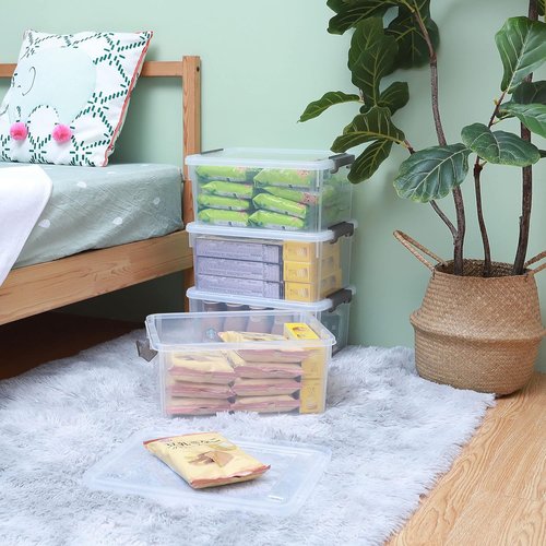 Citylife 17 QT Plastic Storage Bins - Stackable Organizing Containers with Latching Lids | 4 Pack
