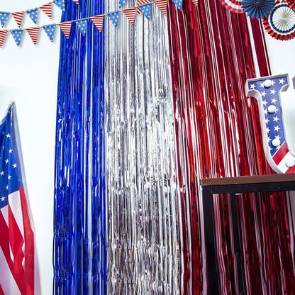LOLStar 4th of July Decorations - 3-Pack Red, White & Blue Streamers | Patriotic Foil Fringe Curtains & Props