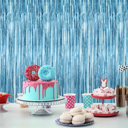 Regine Switzerland Fringe Backdrop - Metallic Ocean Blue Foil Curtains | 3.28 FT x 7.05 FT Party Decorations