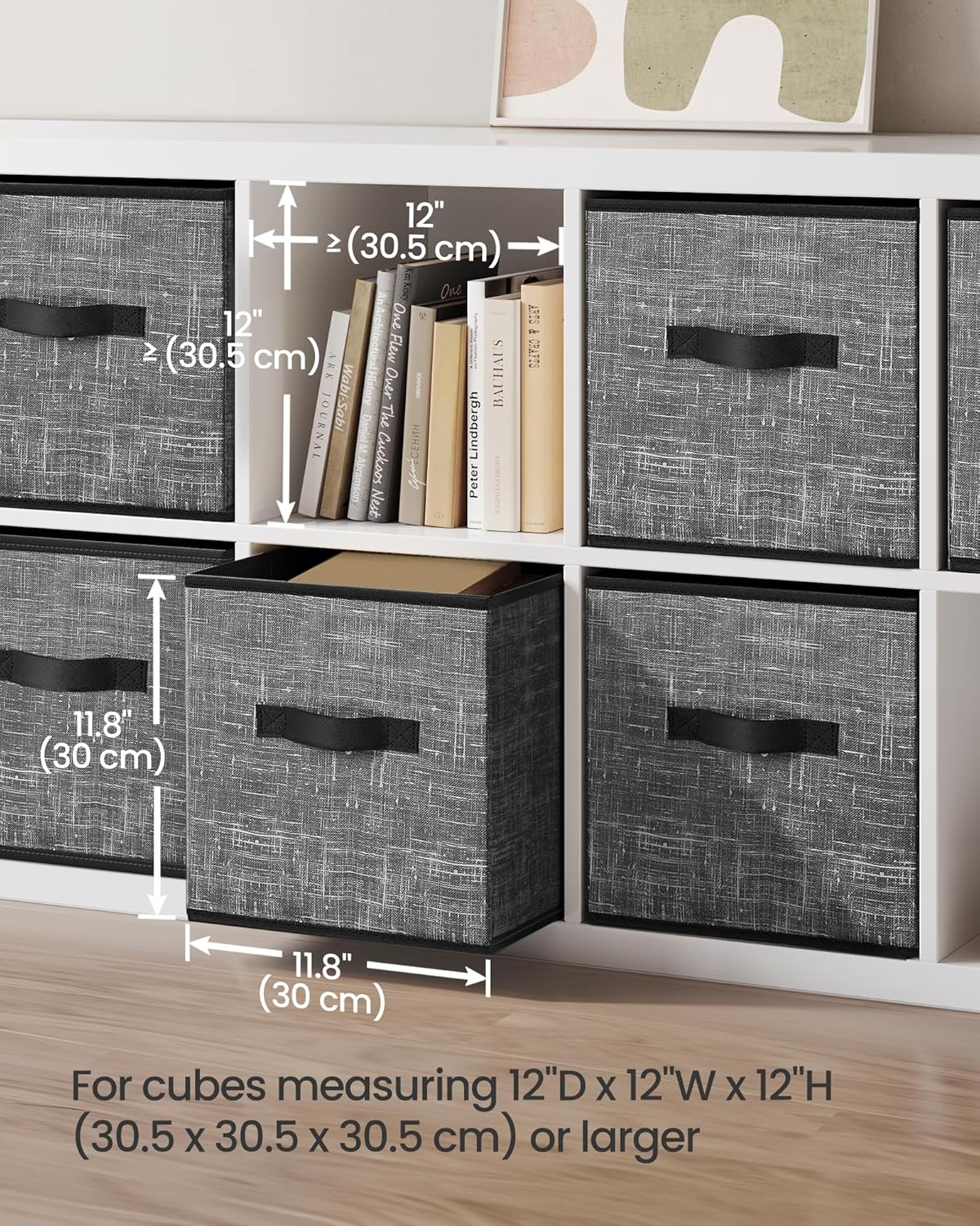 SONGMICS Storage Cubes - 11.8-Inch Foldable Non-Woven Fabric Bins | Set of 6 Closet Organizers in Classic Black