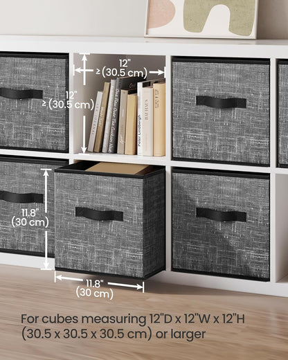 SONGMICS Storage Cubes - 11.8-Inch Foldable Non-Woven Fabric Bins | Set of 6 Closet Organizers in Classic Black