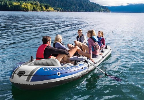 Intex Excursion Inflatable Boat - 5-Person Fishing Raft Set with Oars | 1,300 Lb Capacity