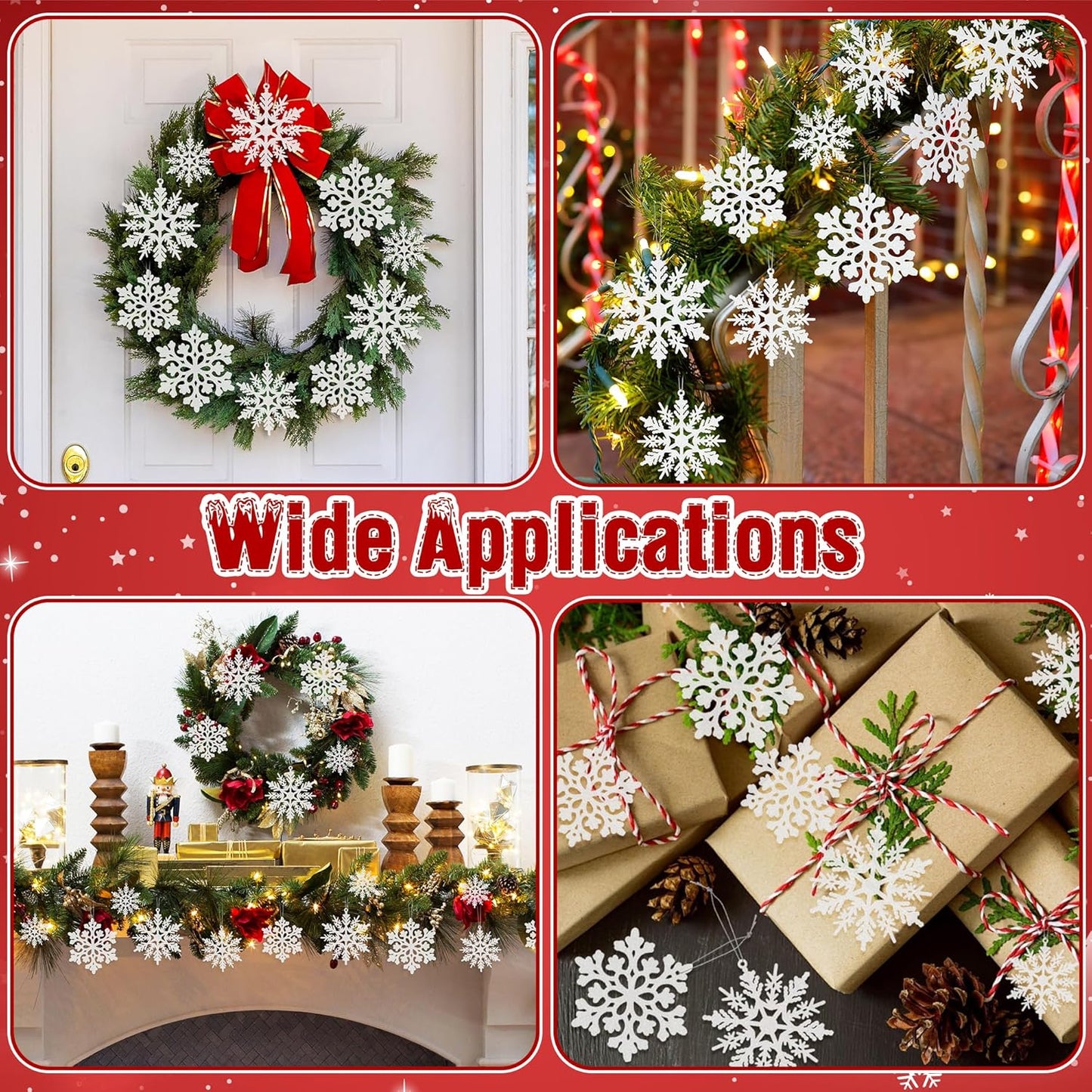 Skiennix 24PCS Snowflake Ornaments - White Glitter Christmas Tree Decorations for Winter Wonderland Decor