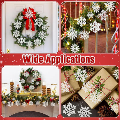 Skiennix 24PCS Snowflake Ornaments - White Glitter Christmas Tree Decorations for Winter Wonderland Decor