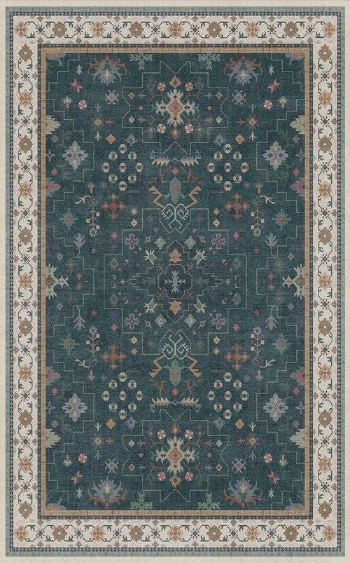 Hazo Haus Dark Green Oushak 5x8 Living Room Rug - Modern Vintage Boho Floral Design | Washable Non-Slip Area Rug for Nursery & Dining