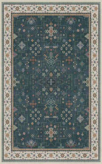 Hazo Haus Dark Green Oushak 5x8 Living Room Rug - Modern Vintage Boho Floral Design | Washable Non-Slip Area Rug for Nursery & Dining
