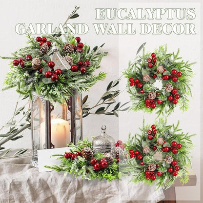 Lyrow Christmas Candle Rings - 6 Pcs Mini Wreaths with Artificial Berries & Snowy Pine | Holiday Decor