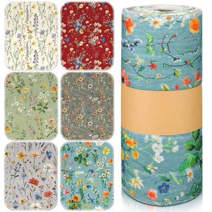 Redbaker 36 Pcs Reusable Paper Towels Rolls Kitchen Towels Bulk Washable Paperless Cloth Cotton Hand Napkins with Cardboard Reusable Napkins for Kitchen Bathroom (Flower Style)