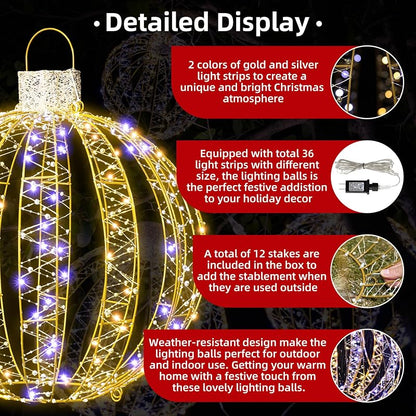 Gold 3 Pack Christmas Lighted Balls – 15/20/25in Outdoor Indoor LED Orbs (Variation: Gold/3 PCS)