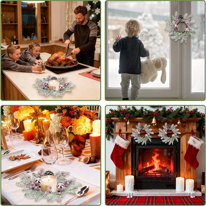 Regine Switzerland Christmas Candle Rings - 8" Small Wreaths with Pine Cones, Berries & Balls for Festive Table Decor (4, Pink)
