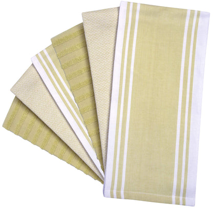 Premium Kitchen Towels (20”x 28”, 6 Pack) | Large Kitchen Hand Towels | Kitchen Towels Cotton | Flat & Terry Towel | Highly Absorbent Tea Towels Set with Hanging Loop | Wide Stripe Sage Green