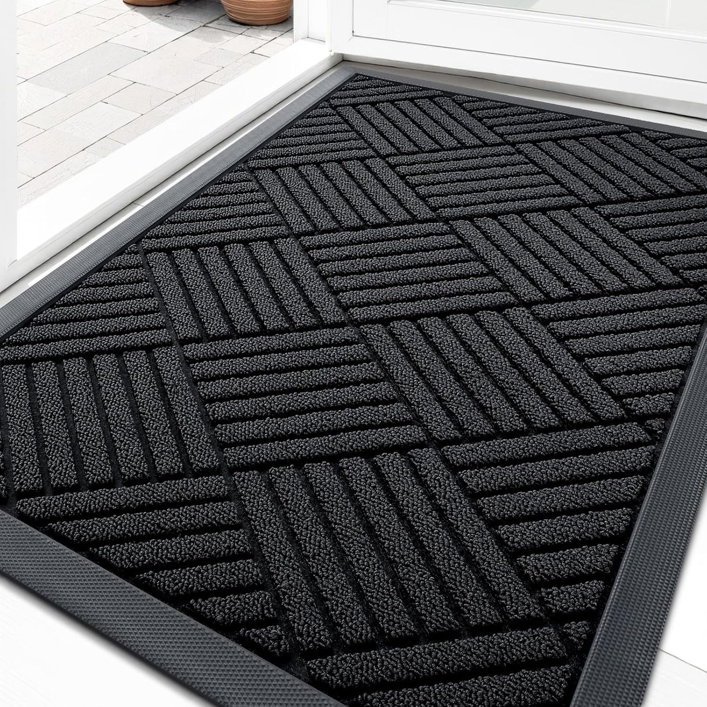 OLANLY Heavy-Duty Front Door Mat - Absorbent, Non-Slip Rubber Doormat | 29.5x17 Inches, Black Diamond