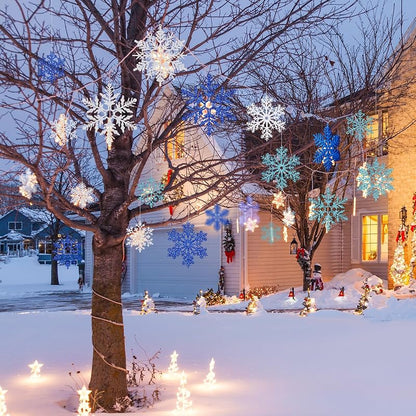 24 Pack 12" Glitter Hanging Snowflakes - Multicolor (Variation: White, Blue, Dark Blue)