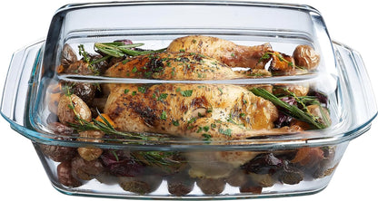 Simax Large Glass Casserole Dish - Oven Safe Bakeware with Lid | 3 Quart Oblong Design for Cooking & Serving