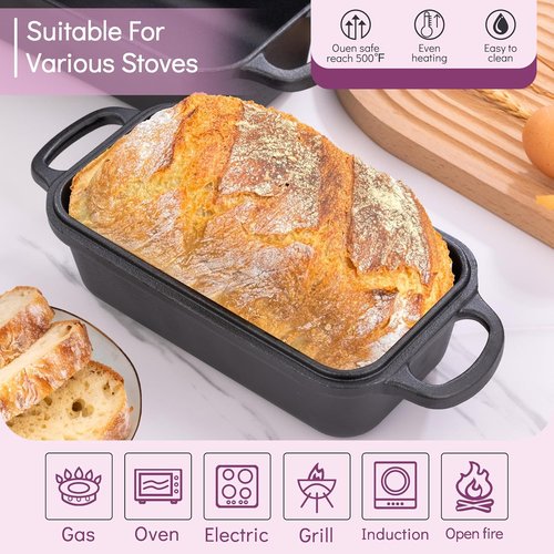 Cast Iron Loaf Pan - 9x5 Inch Baking Dish with Lid for Even Heat Distribution | Perfect for Sourdough & Homemade Bread