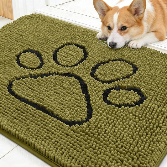OLANLY Dog Door Mat - Muddy Paws Absorbent Chenille Doormat | Non-Slip, Quick Dry, 30x20, Willow Green