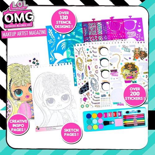 Horizon Group USA DIY Craft Kit - LOL OMG Make-Up Artist Magazine with 130 Stencil Designs & 200 Stickers