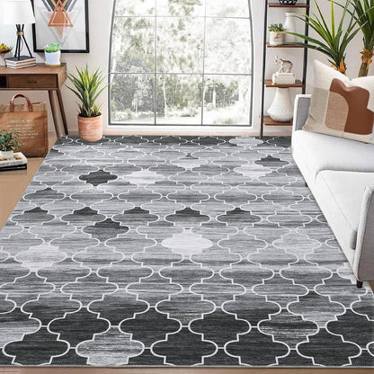 CAROMIO 9x12 Area Rug Large Machine Washable Rug Modern Moroccan Area Rug Distressed Trellis Accent Rug Stain Resistant Non-Slip Floor Cover Carpet Rug for Living Room Home Decor, Grey