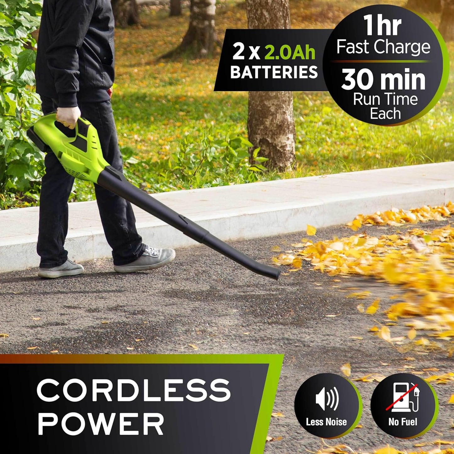 Mueller UltraStorm Cordless Electric Leaf Blower - 140 MPH Power, 2 Batteries & Charger, Lightweight Design