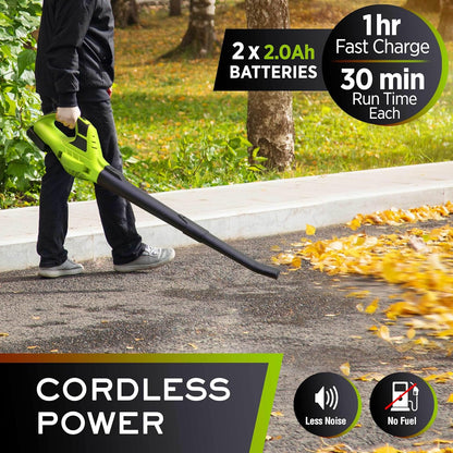 Mueller UltraStorm Cordless Electric Leaf Blower - 140 MPH Power, 2 Batteries & Charger, Lightweight Design
