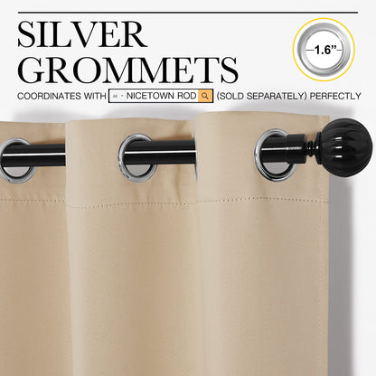 NICETOWN Bedroom Room Darkening Draperies - Home Fashion Thermal Insulated Solid Grommet Room Darkening Window Curtains for Hall Room (1 Pair, 55 inches Wide by 86 inches Long, Beige)
