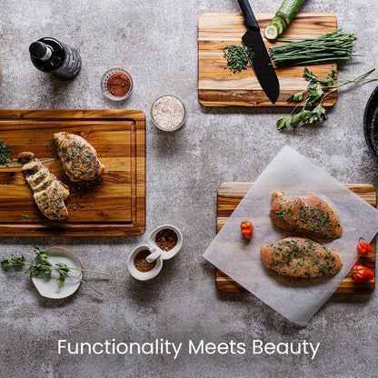 Teakhaus Teak Wood Cutting Board Set | 3 Sizes - Reversible, Knife-Friendly & FSC Certified - Perfect Holiday Gift