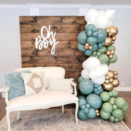 Skiennix Balloon Garland Kit - 107 PCS Dusty Sage Green & Gold Pastel Arch for Boho Parties