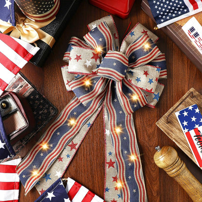 Regine Switzerland Patriotic Lighted Wreath Bow - Large Red, White & Blue 4th of July Decor