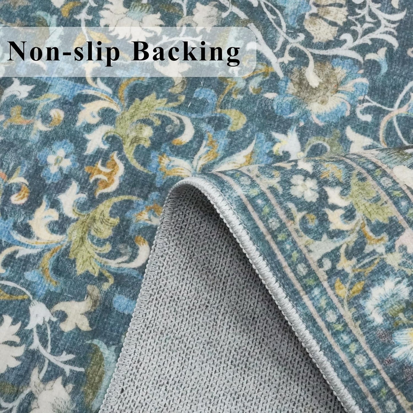 Skiennix 4x6 Living Room Area Rug - Washable Boho Non-Slip Floral Carpet for Bedroom & Kitchen