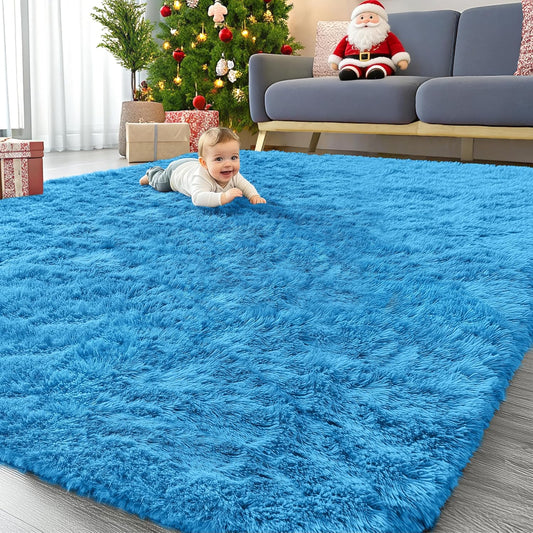 OLANLY Large Area Rug - Soft Fluffy Shaggy Carpet for Living Room & Bedroom | Bright Blue, Machine Washable