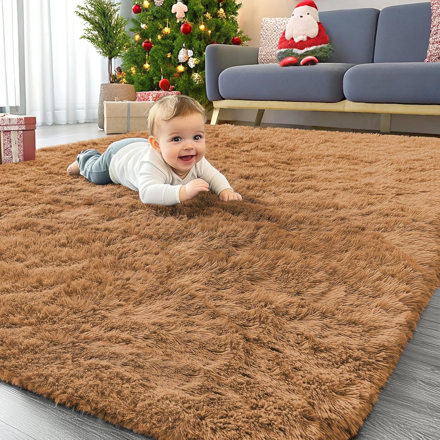 OLANLY Area Rugs - Soft Fluffy Shaggy Indoor Carpet for Living Room & Bedroom | 4x5.9 ft Khaki