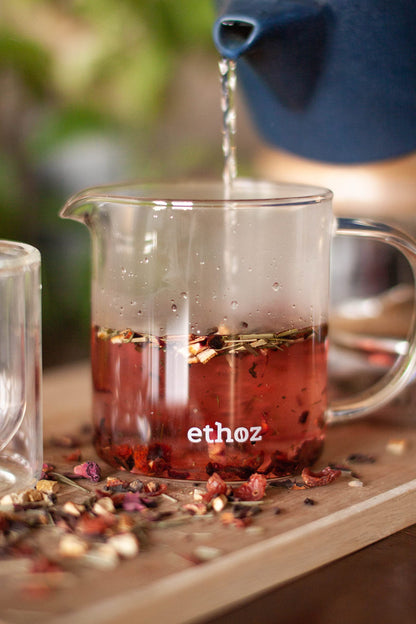 Ethoz Tea Brewer 12 fl.oz. / 350 ml Glass Tea Strainer by Planetary Design, Easy Brewing, Perfect At Home Tea Steeping