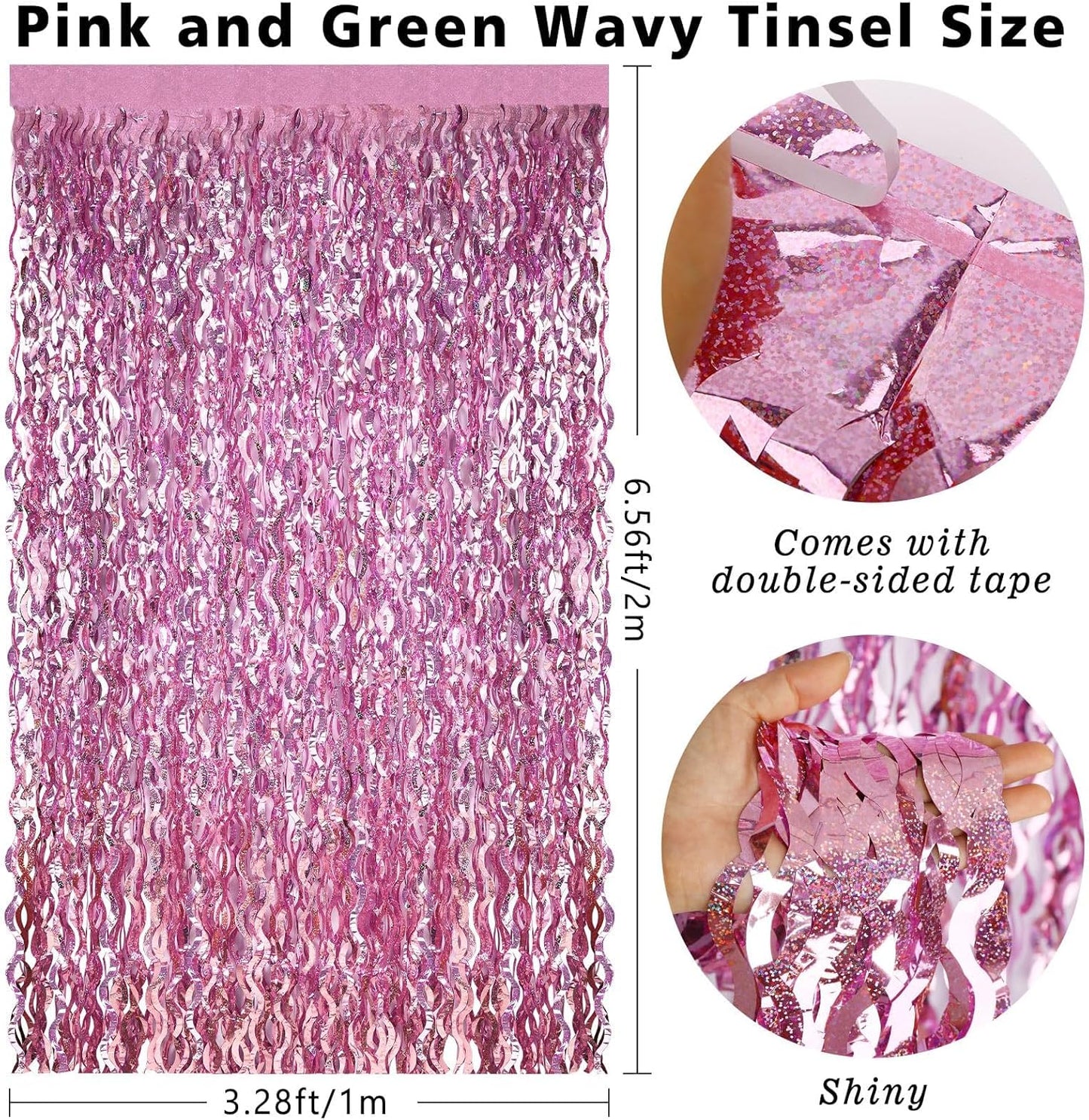 Skiennix 6 Pack Foil Fringe Curtains - Wavy Metallic Tinsel Backdrop for Birthday & Wedding Decor