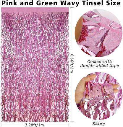 Skiennix 6 Pack Foil Fringe Curtains - Wavy Metallic Tinsel Backdrop for Birthday & Wedding Decor