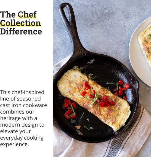 Lodge 8" Cast Iron Skillet - Chef Collection - Perfect Sear & Ergonomic Handles - Superior Heat Retention
