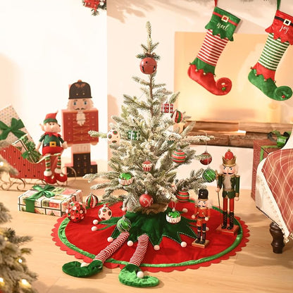 Valery Madelyn 48" Elf Christmas Tree Skirt - Red & Green Velvet