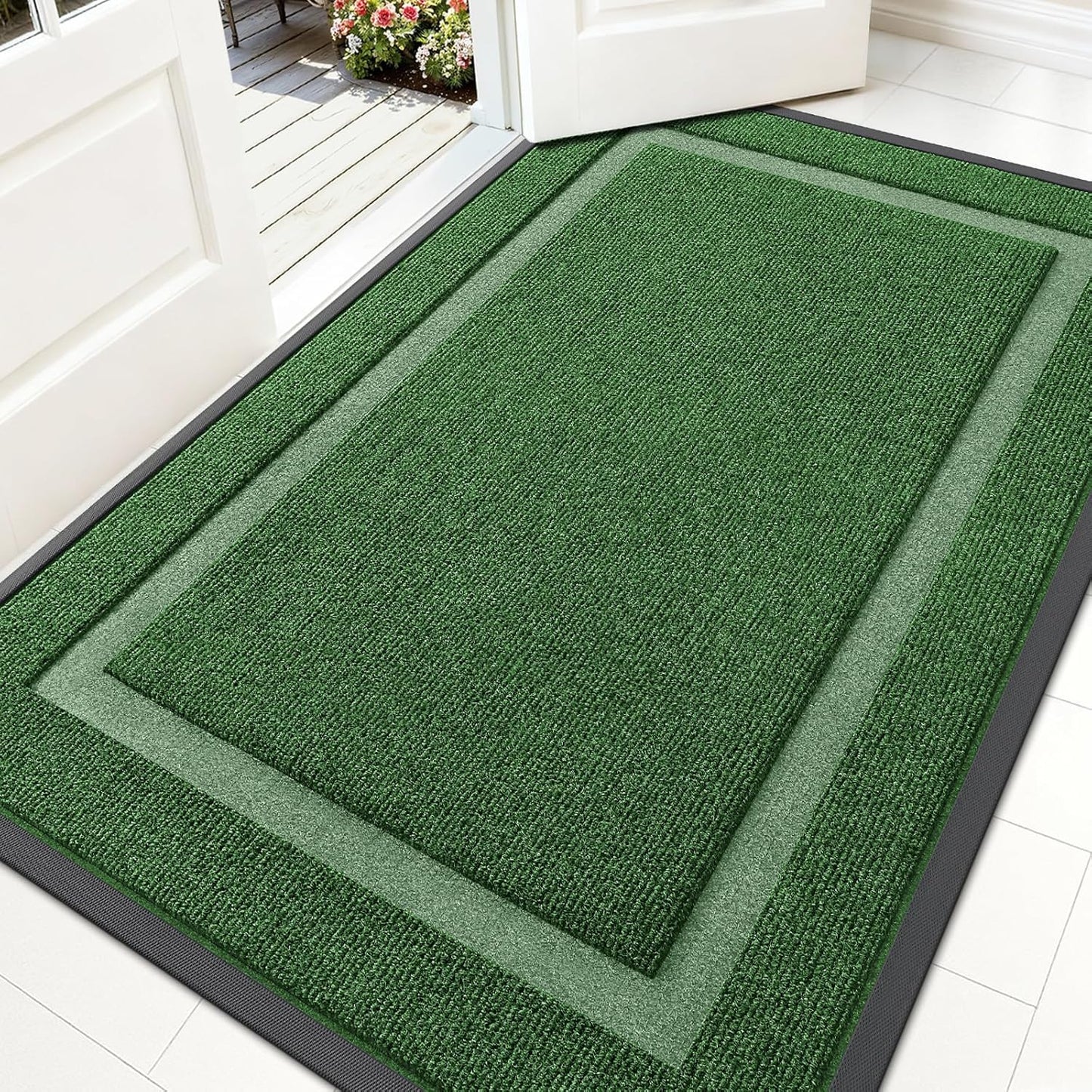 OLANLY Indoor Outdoor Front Door Mat - Waterproof All-Season Doormat, Sturdy Natural Rubber, 59x35, Green