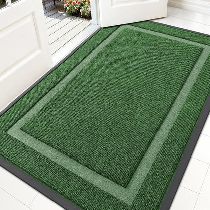 OLANLY Indoor Outdoor Front Door Mat - Waterproof All-Season Doormat, Sturdy Natural Rubber, 59x35, Green