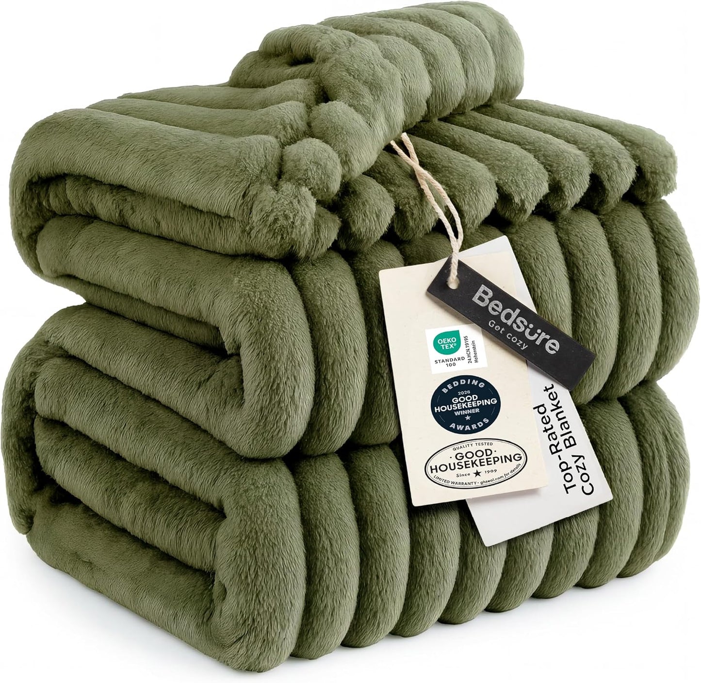 Bedsure GentleSoft California King Size Blanket - Cozy Fleece Throw in Moss, 102x96 Inches for Ultimate Comfort