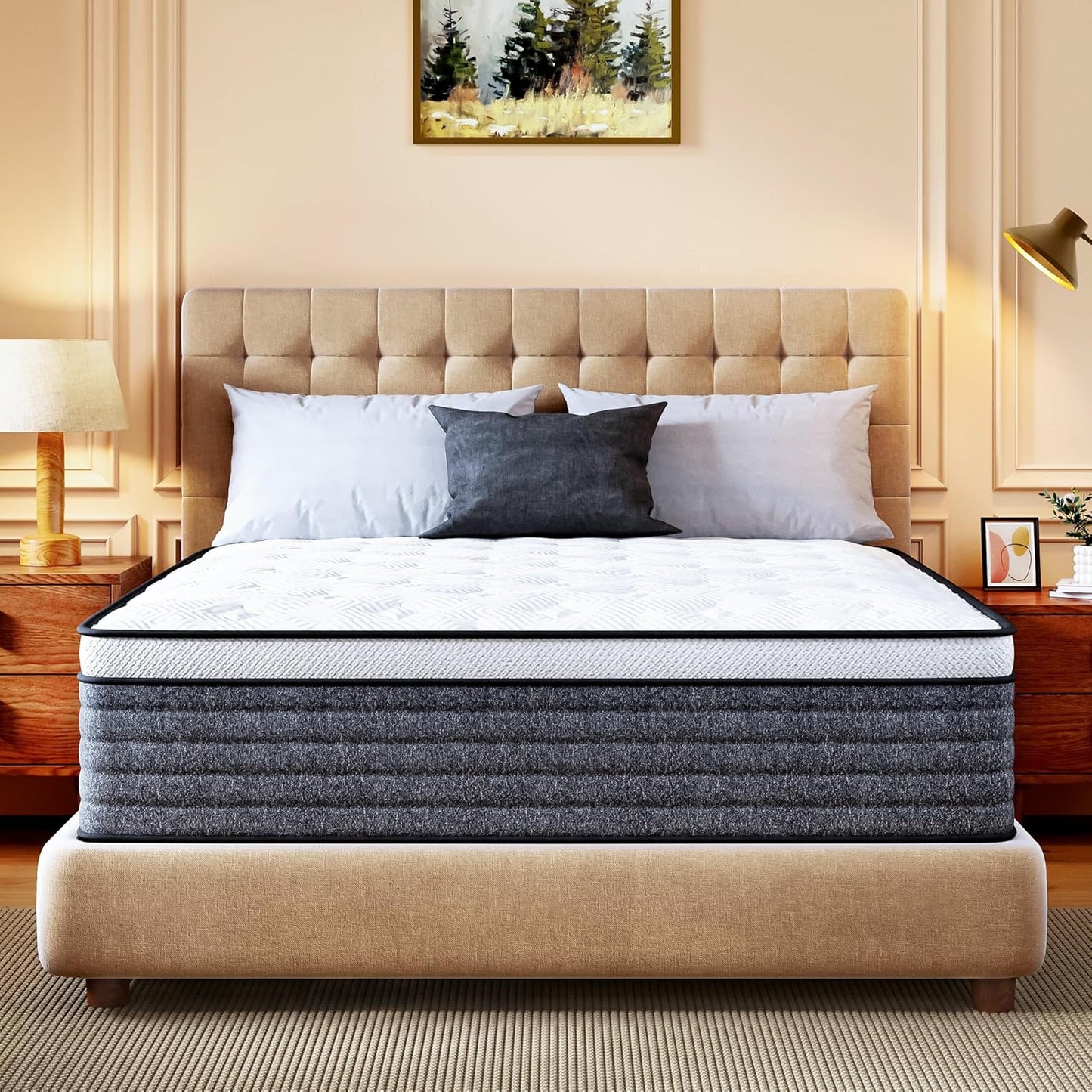 Skiennix Queen Mattress - 12 Inch Hybrid Design with Medium Feel Foam & Pocket Springs | CertiPUR-US Certified