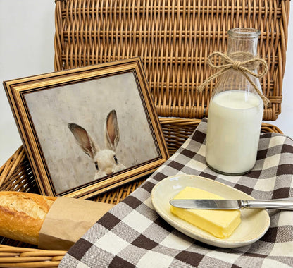 Vintage Gold Framed Bunny Canvas Wall Art - Rustic Rabbit Oil Painting for Living Room & Bedroom | 9x11in