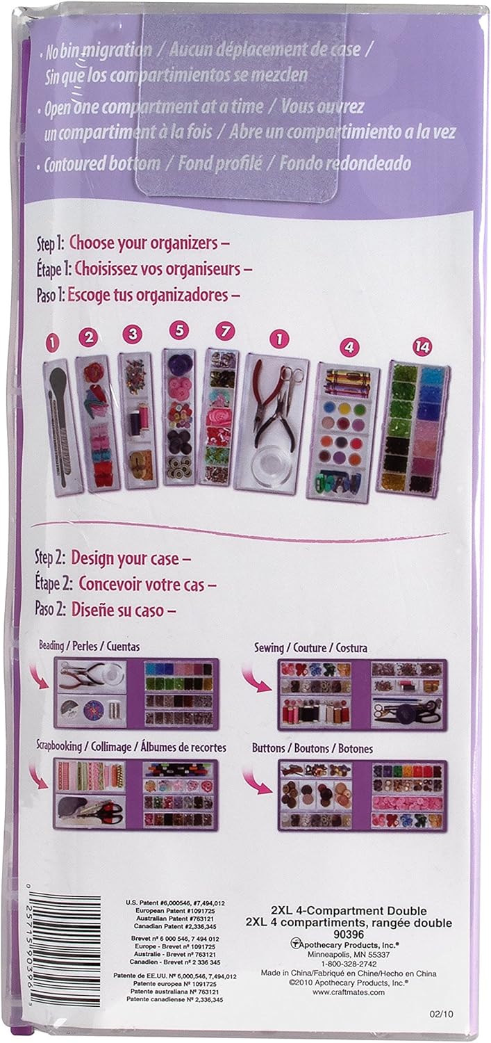 Craft Mates Bead Organizer - 4 Locking Compartments for Crafts, Buttons & Pins | 2XL Size